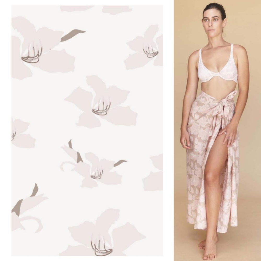 Acacia Swimwear Floral Sarong in Cream and Tan